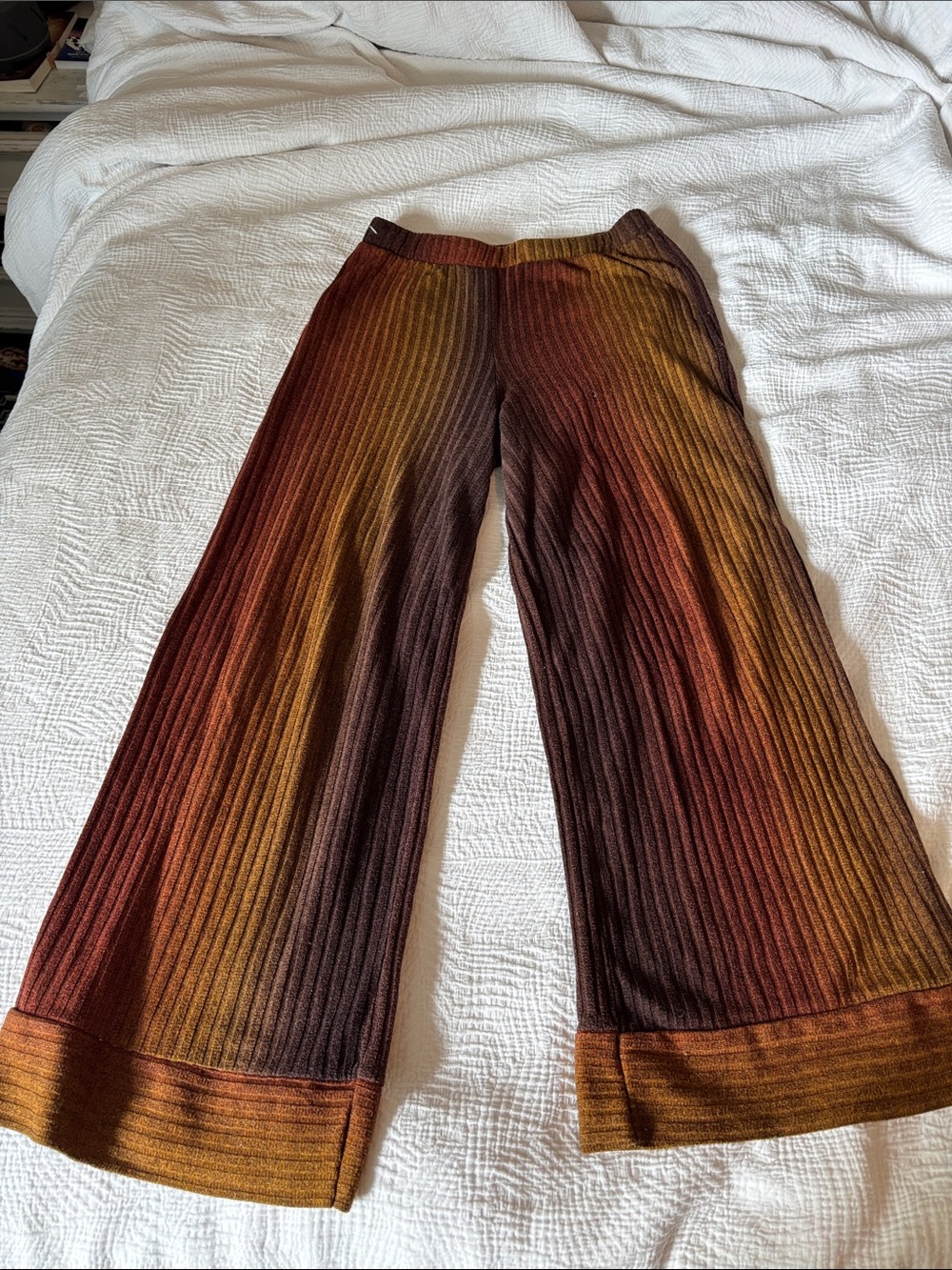Zara Ribbed Wide-Leg Knit Pants in Rust and Brown Ombre
